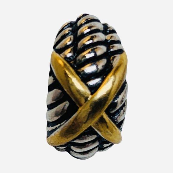 Vintage Braided Twisted Rope Kiss Silver & Gold Tone 1/2 Hoop Clip-on Earrings - Picture 4 of 6